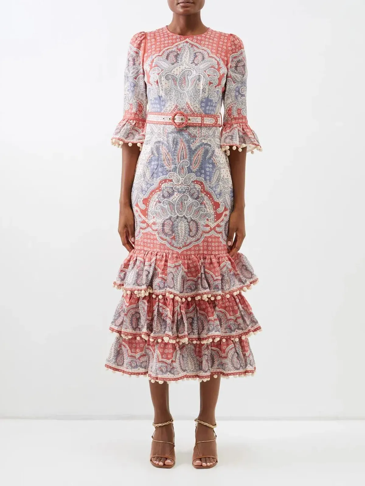 Zimmermann Vitali Paisley-Print Tiered Linen-Voile Dress 0P/AU 6 for rent on The Volte - main image