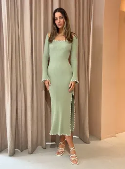 Mon Renn Trace Knit Midi Dress in Sage Size 8  for rent on The Volte - image 3