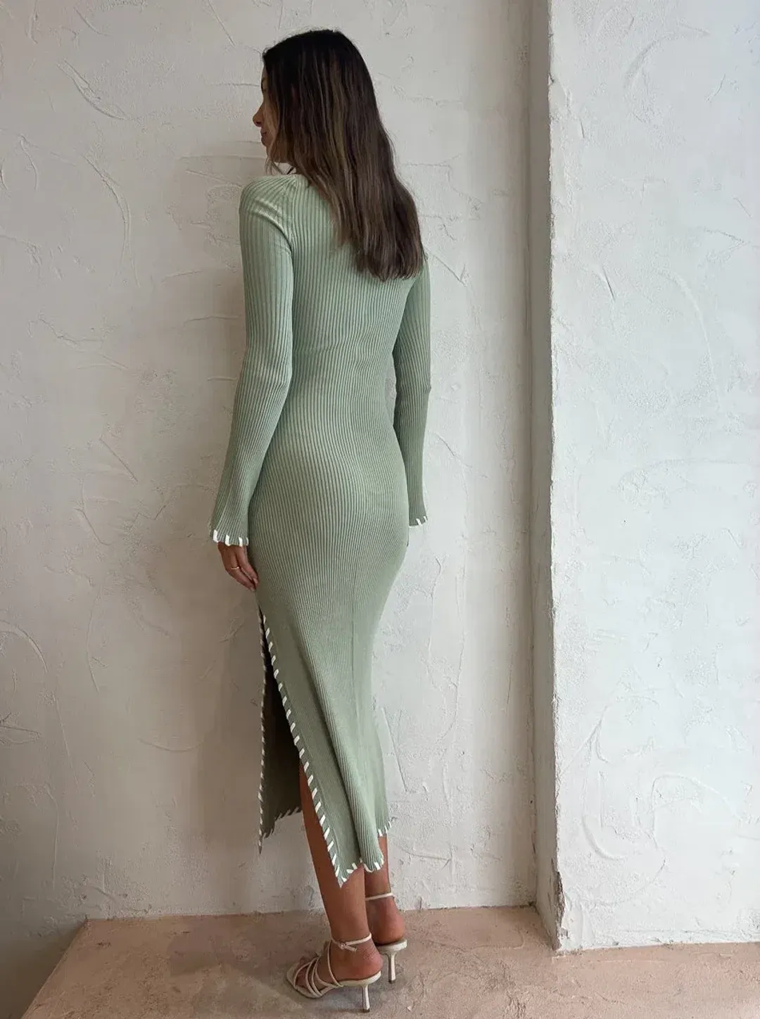 Mon Renn Trace Knit Midi Dress in Sage Size 8  for rent on The Volte - main image