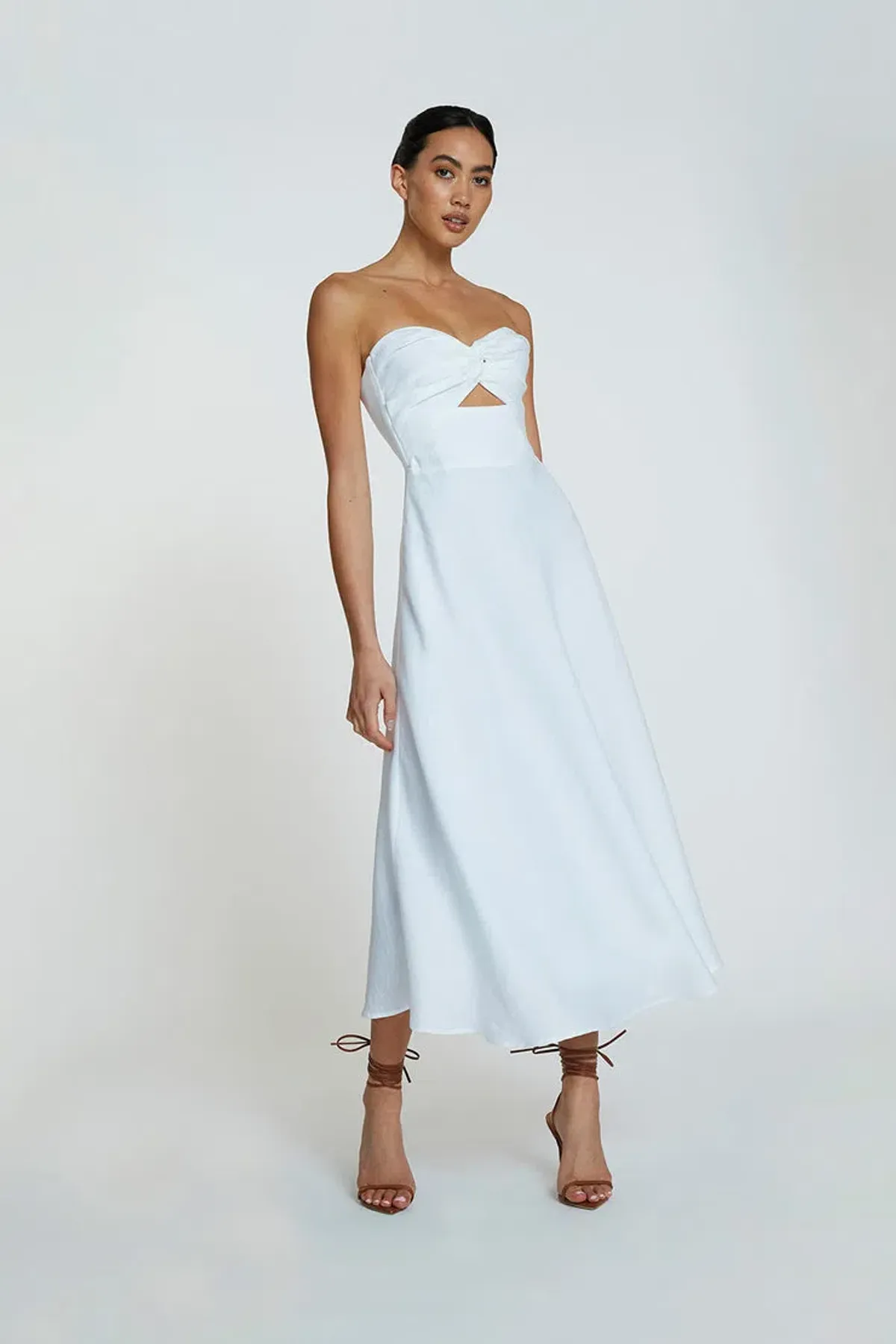 By Johnny Penelope Strapless Midi Dress Ivory Size 6 for rent on The Volte - main image