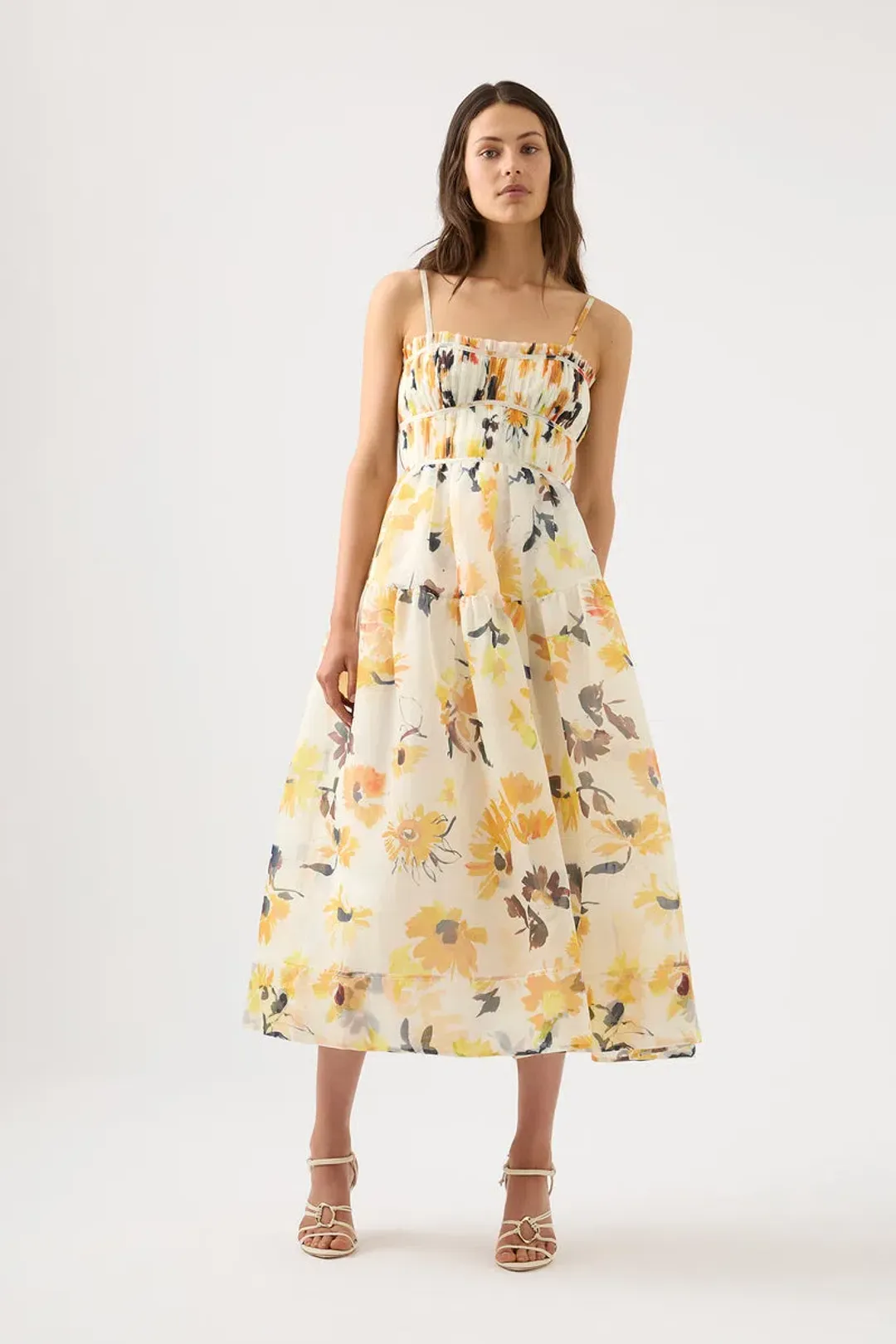 Aje Botanica Cross Back Sunflower Midi Dress Floral Size 4 for rent on The Volte - main image