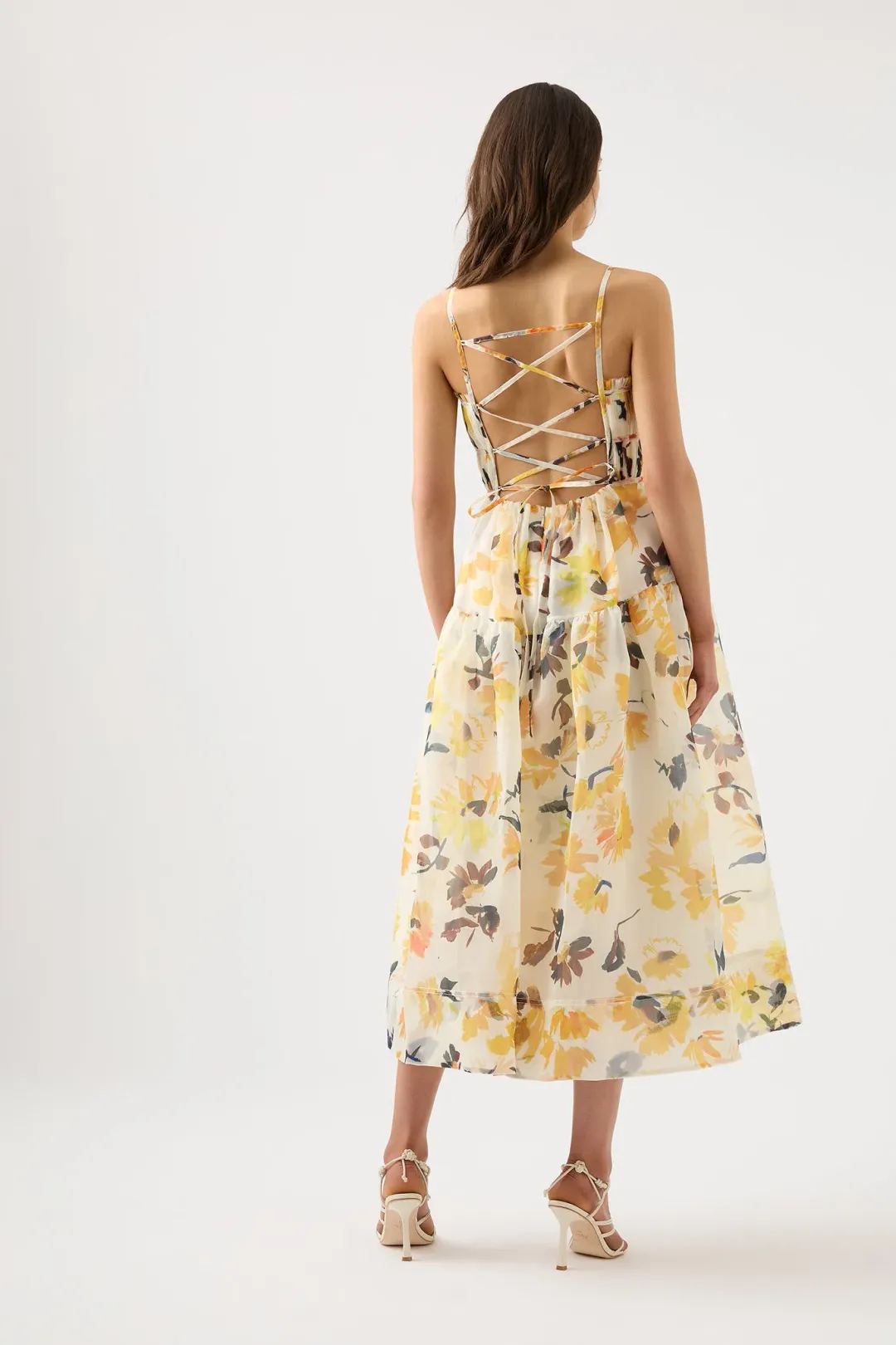 Aje Botanica Cross Back Sunflower Midi Dress Floral Size 4 for rent on The Volte - main image
