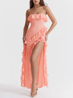 House of CB Sarina Ruffle Maxi Dress in Apricot Size 8 for rent on The Volte - image 1