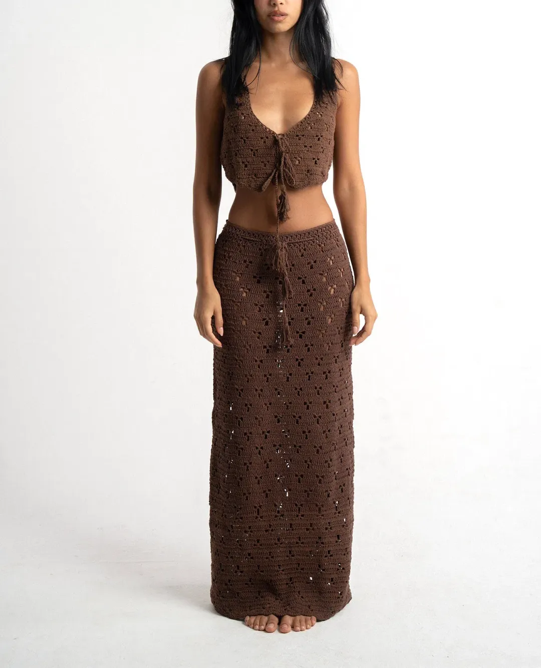 Isabelle Quinn Hazel Crop and Maxi Skirt Set Brown Size 8 for rent on The Volte - main image