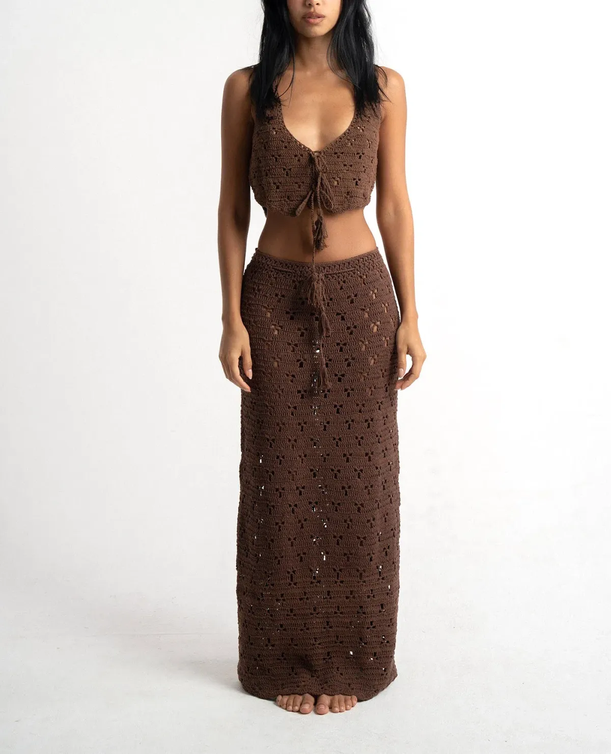 Isabelle Quinn Hazel Crop and Maxi Skirt Set Brown Size 8 for rent on The Volte - main image