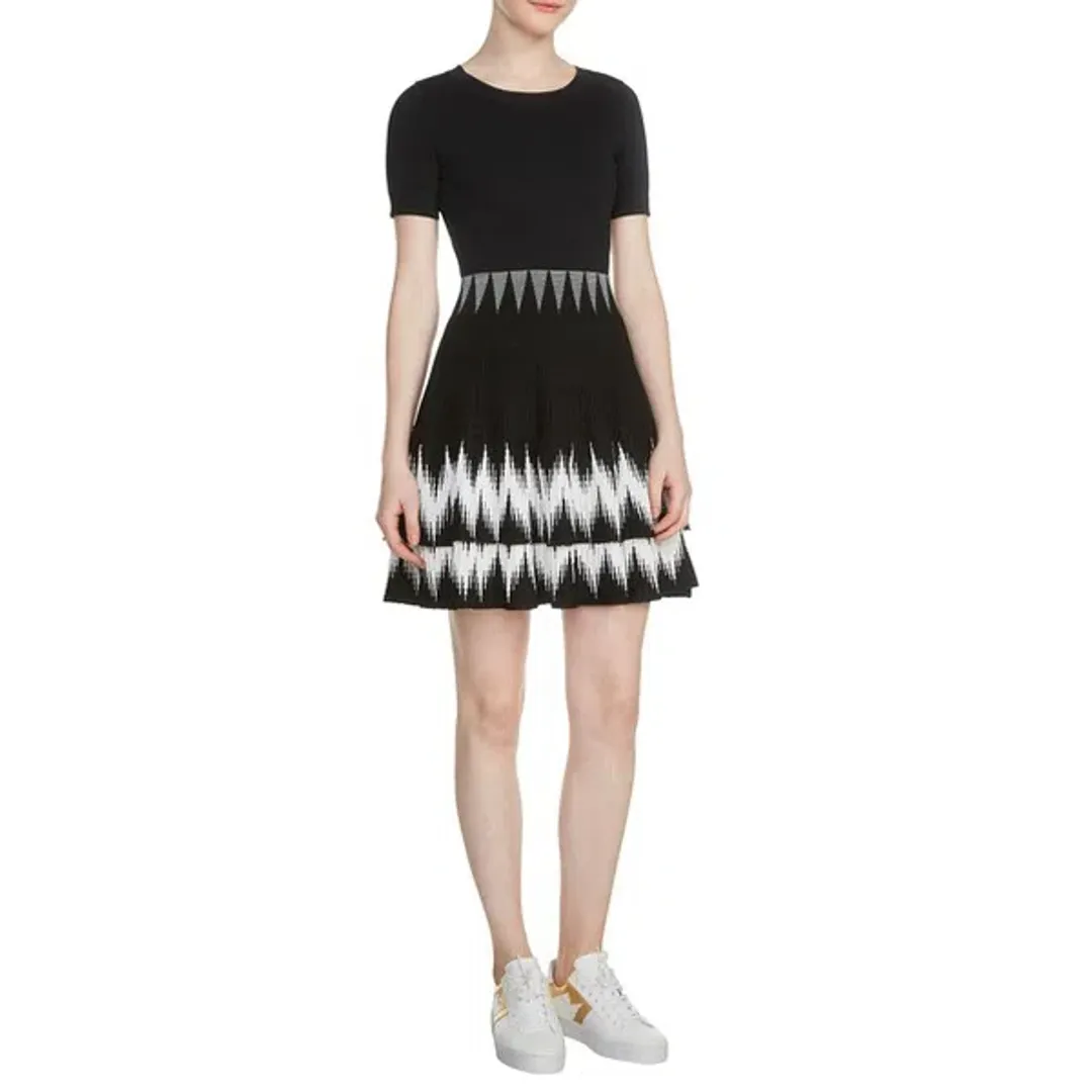 Maje Ralia Knit Ruffle Skater Dress Black/White Size 1 / Au 8 for rent on The Volte - main image