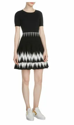 Maje Ralia Knit Ruffle Skater Dress Black/White Size 1 / Au 8 for rent on The Volte - image 3