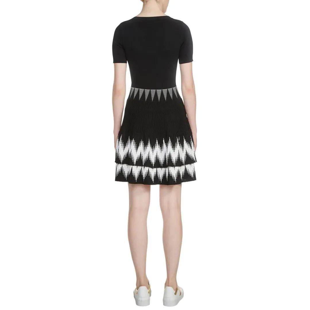 Maje Ralia Knit Ruffle Skater Dress Black/White Size 1 / Au 8 for rent on The Volte - main image
