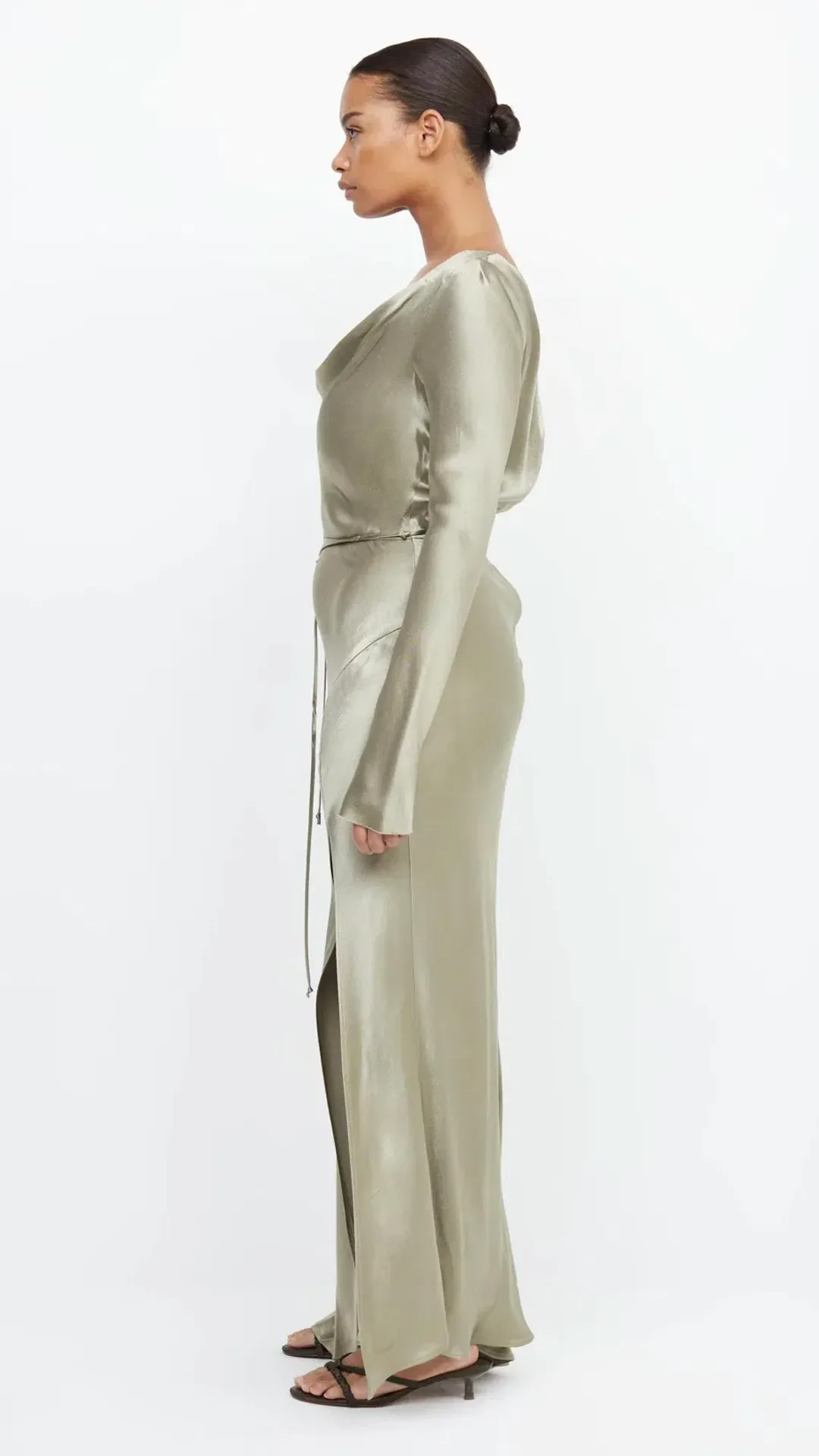 Bec & Bridge Moon Dance Long Sleeve Cowl Dress Sage Size 6 / XS for rent on The Volte - main image