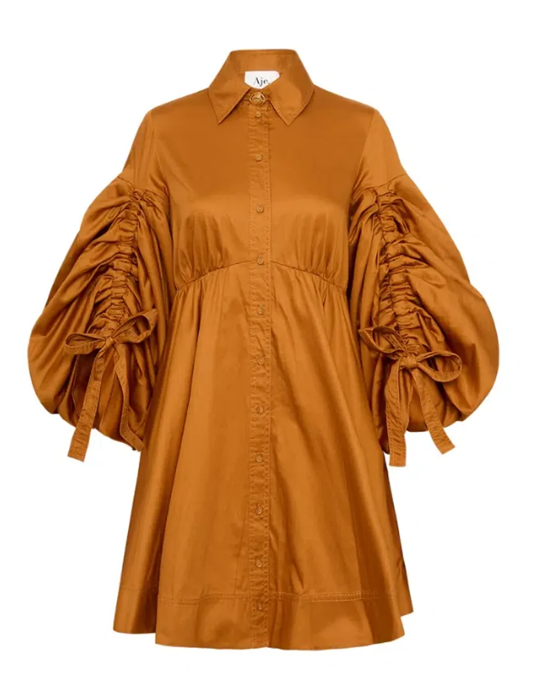 Aje Utopia Drawstring Mini Dress Chestnut Brown Size 8 / S for rent on The Volte - main image