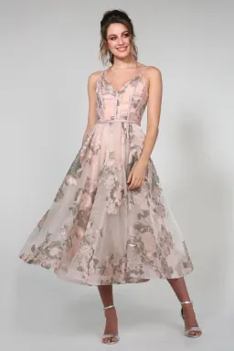 Tina Holly Pastel Floral Dress With Spaghetti Straps With A Line Skirt Floral Size AU 6 for rent on The Volte - image 1