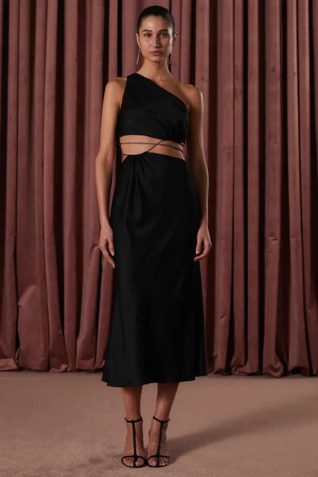 Misha Dimitra Satin Midi Dress Black Size AU 6 for rent on The Volte - main image