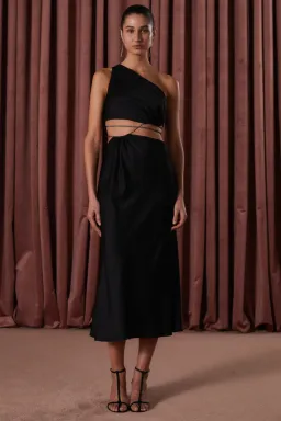 Misha Dimitra Satin Midi Dress Black Size AU 6 for rent on The Volte - image 1