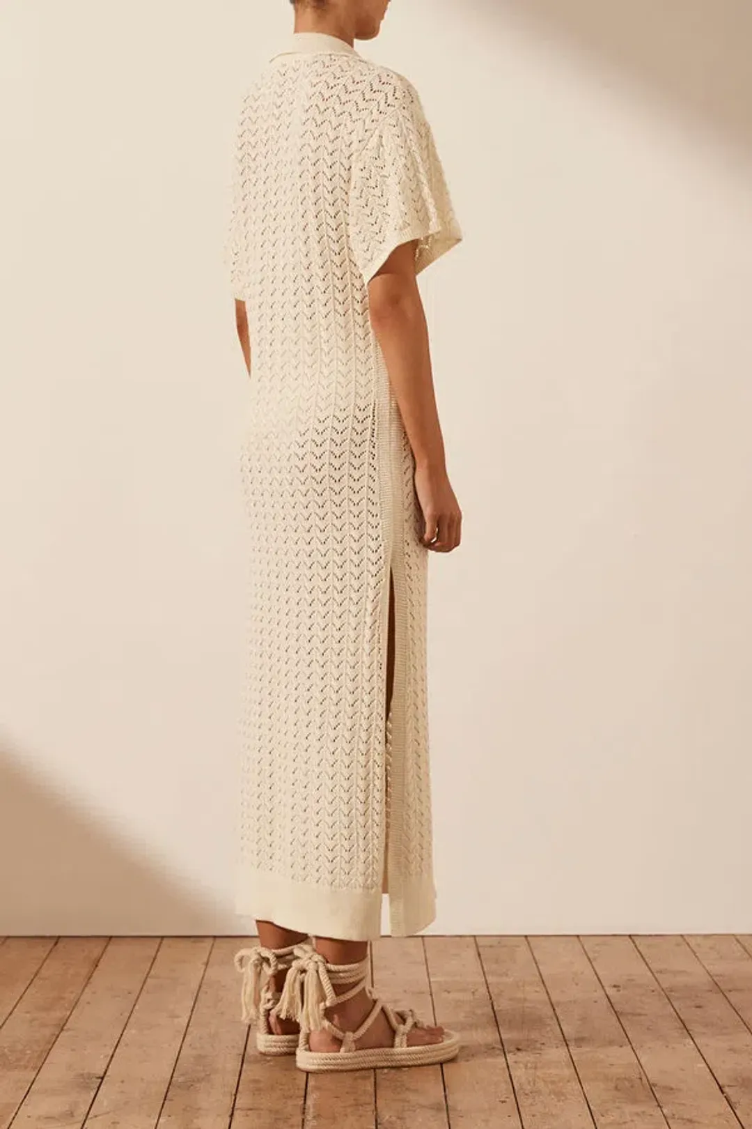 Shona Joy Mikala Crochet Polo Midi Dress Coconut Size M / AU 10  for rent on The Volte - main image