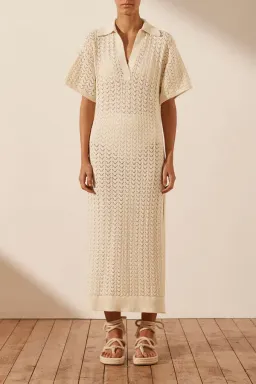 Shona Joy Mikala Crochet Polo Midi Dress Coconut Size M / AU 10  for rent on The Volte - image 1
