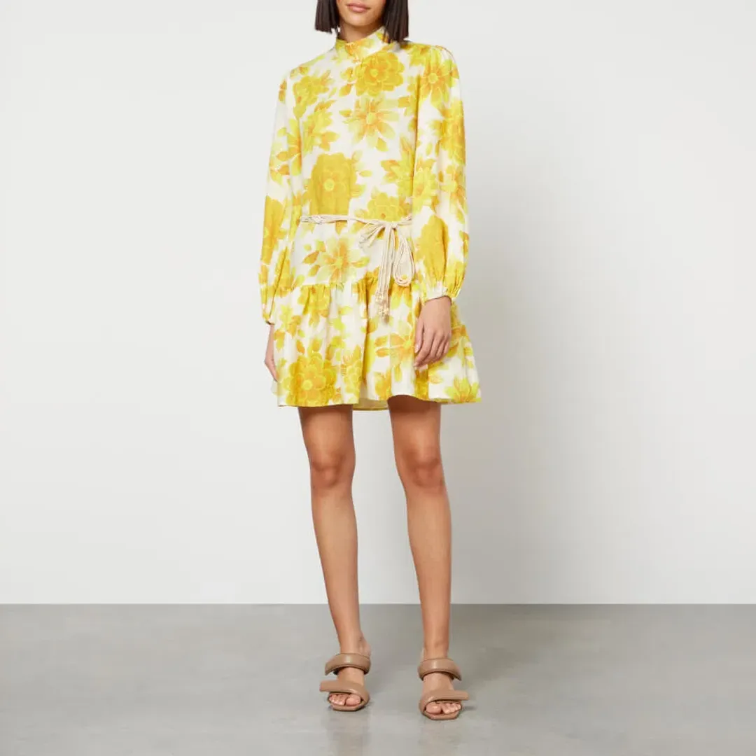 Alemais Sonny Linen Mini Dress Floral Print Size AU 10 for rent on The Volte - main image