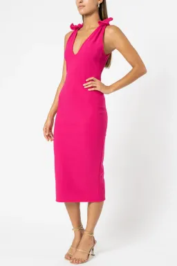 By Johnny V Neck Bow Shoulder Dress Pink Size 6  for rent on The Volte - image 1