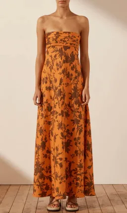 Shona Joy Uli Linen Corded Strapless Maxi Dress Orange Size AU 12 for rent on The Volte - image 2