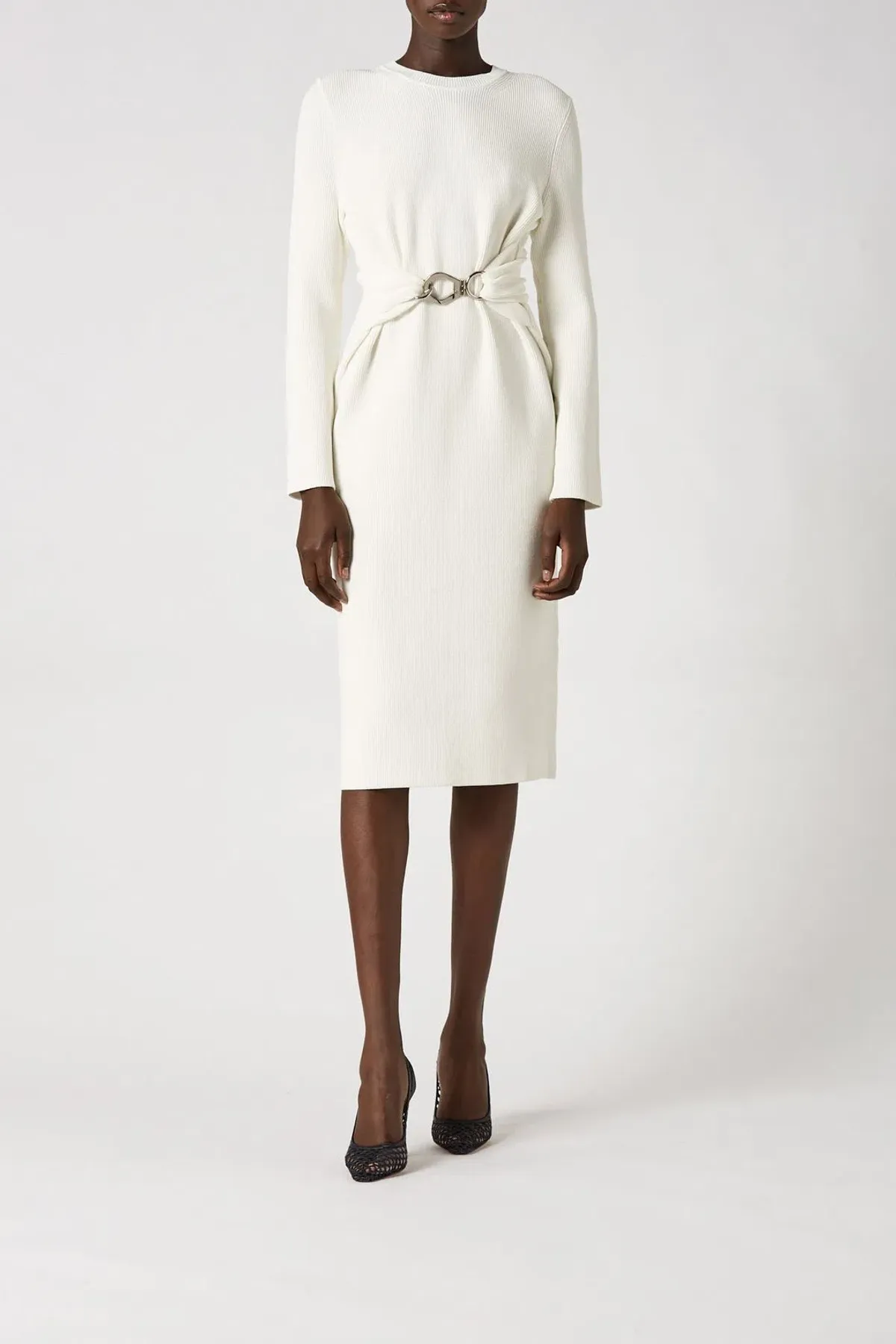 Scanlan Theodore Crepe Knit Belted Dress White Size XS / AU 6 for rent on The Volte - main image