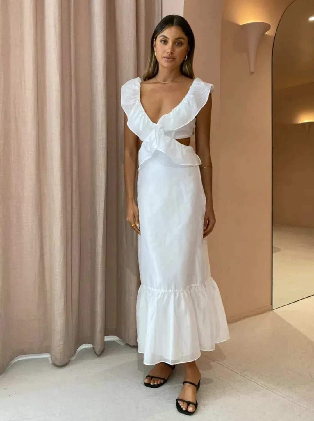 Sir The Label Franc Frill Midi Dress In White Size 6 for rent on The Volte - main image