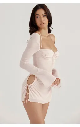 House of CB Baby Chiffon Cutout Halter Mini Dress Pink Quartz Size XS/AU 6 for rent on The Volte - image 4