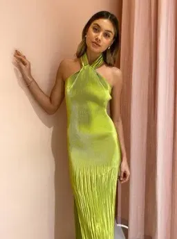 L'Idee Soirée Pleated Halter Gown Green Size 10 for rent on The Volte - image 4