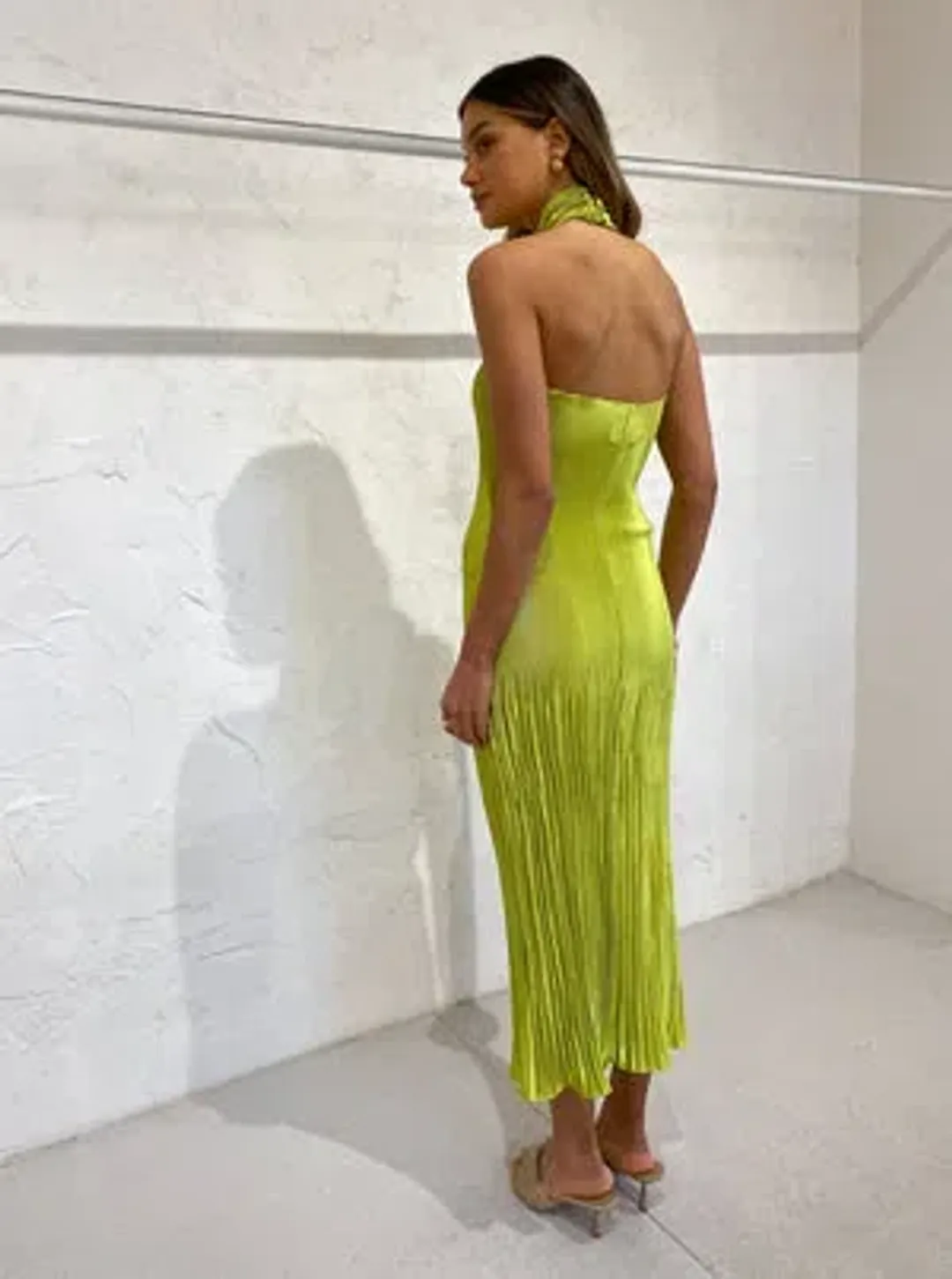L'Idee Soirée Pleated Halter Gown Green Size 10 for rent on The Volte - main image