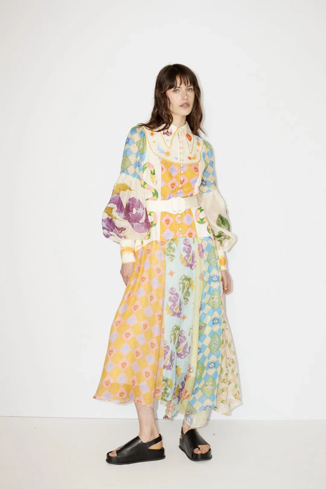 Alemais Lou Balloon Sleeve Shirtdress Multi Size 16 for rent on The Volte - main image