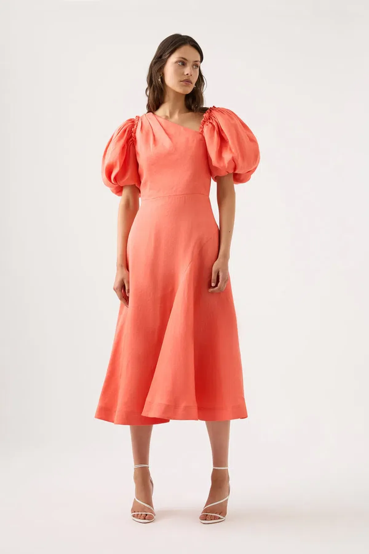 Aje Maia Off Shoulder Midi Dress Coral Size 8 for rent on The Volte - main image
