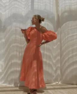 Aje Maia Off Shoulder Midi Dress Coral Size 8 for rent on The Volte - image 6