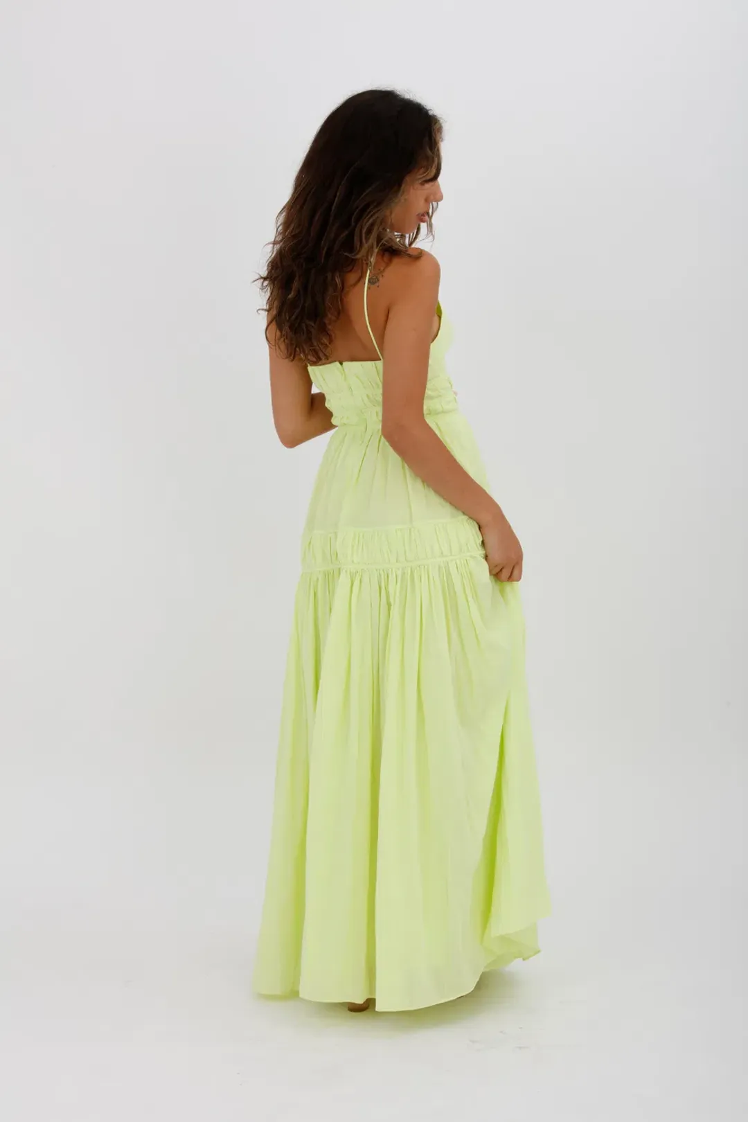 Aje Grace Tiered Midi Dress Pastel Yellow Green Size 10 for rent on The Volte - main image