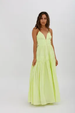 Aje Grace Tiered Midi Dress Pastel Yellow Green Size 10 for rent on The Volte - image 6