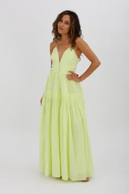 Aje Grace Tiered Midi Dress Pastel Yellow Green Size 10 for rent on The Volte - image 3