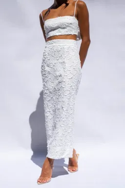 Isabella Longginou Textured Bow Tie Crop and Fitted Pencil Skirt Set White Size 6 for rent on The Volte - image 2