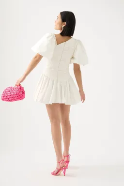 Aje Dawn Drawstring Mini Dress White Size AU 8 for rent on The Volte - image 2