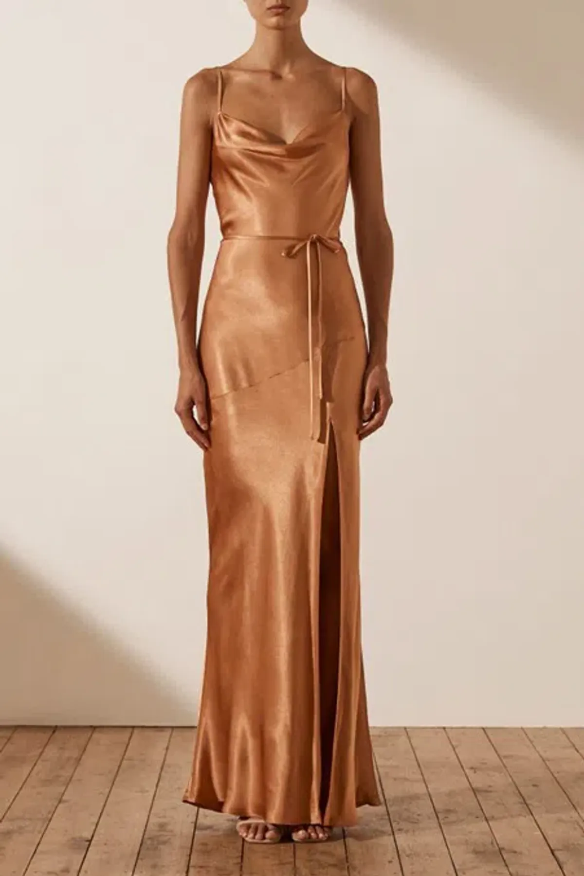 Shona Joy La Lune Bias Cowl Maxi Dress In Copper Size AU 8 for rent on The Volte - main image