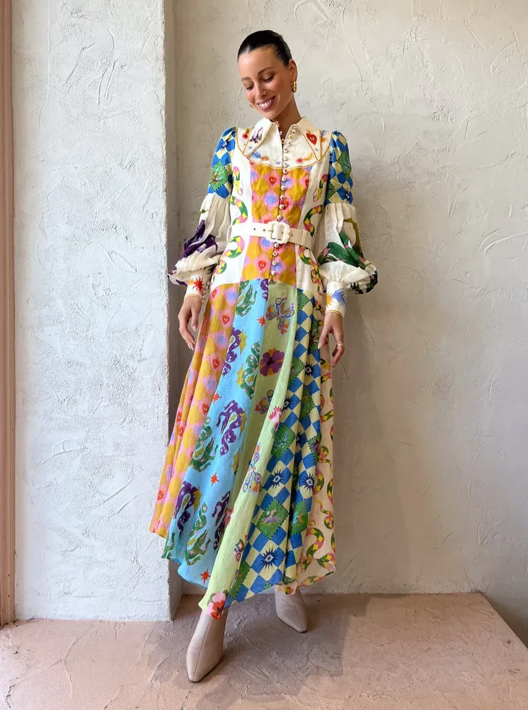 Alemais Lou Balloon Sleeve Dress Multi Size 14 for rent on The Volte - main image