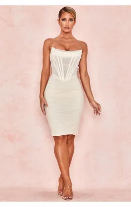 House of CB Leila Strapless Mesh Corset Dress Ivory Size XS/Au 6 for rent on The Volte - image 1