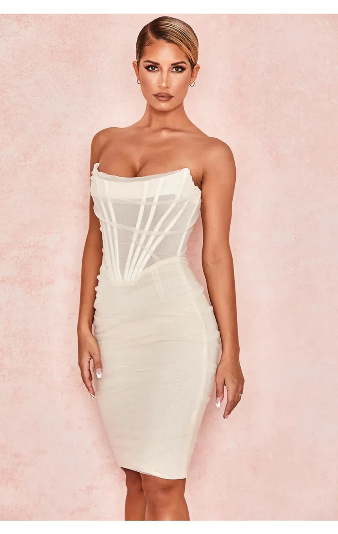 House of CB Leila Strapless Mesh Corset Dress Ivory Size XS/Au 6 for rent on The Volte - main image