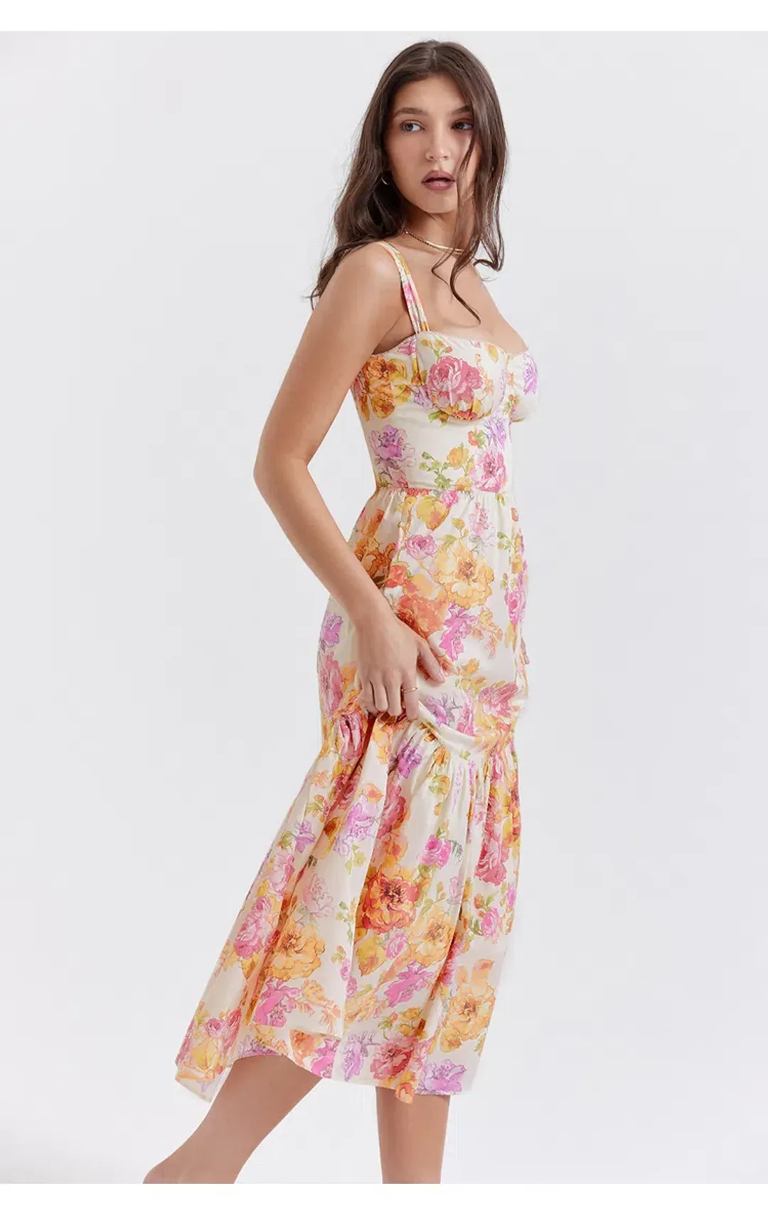 House of CB Elia Midi Dress Ivory Floral Size L / Au 12 (+cup) for rent on The Volte - main image