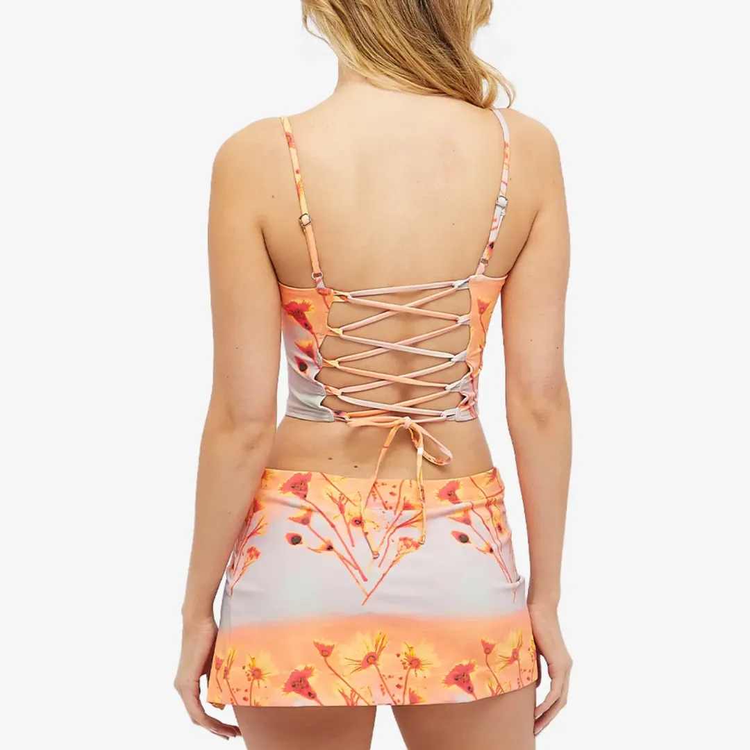 Miaou Venus Corset and Micro Mini Skirt Sunrise Set Orange Size M/Au 10  for rent on The Volte - main image