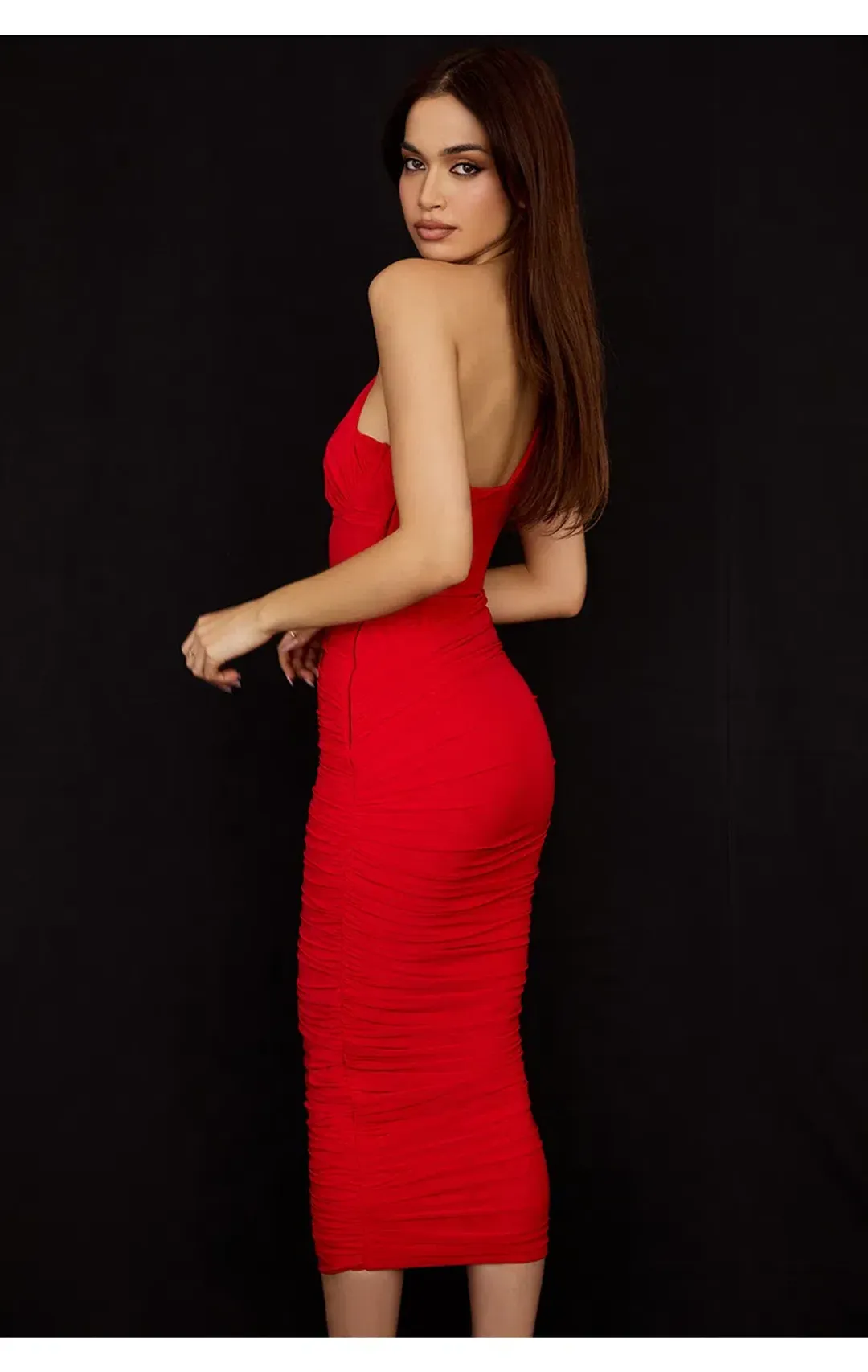 House of CB Valentina Asymmetric Cutout Midi Dress Red Size S/Au 8 for rent on The Volte - main image