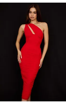 House of CB Valentina Asymmetric Cutout Midi Dress Red Size S/Au 8 for rent on The Volte - image 2
