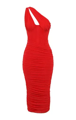 House of CB Valentina Asymmetric Cutout Midi Dress Red Size S/Au 8 for rent on The Volte - image 6