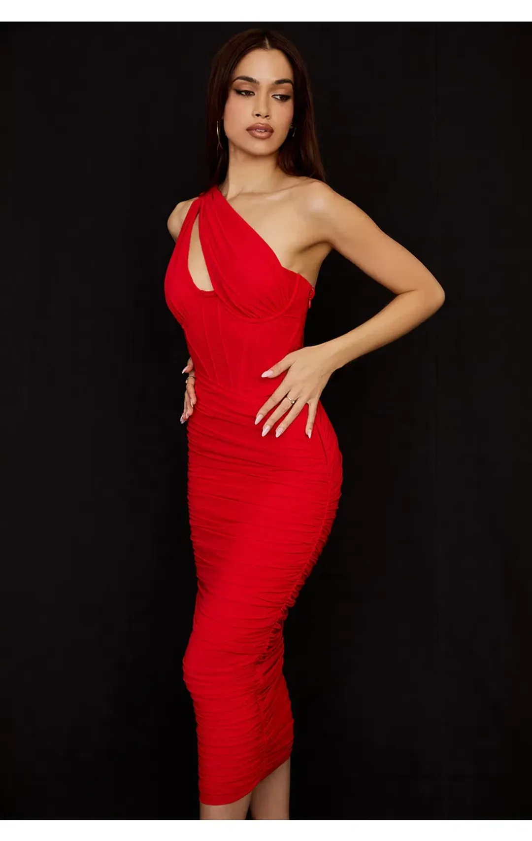 House of CB Valentina Asymmetric Cutout Midi Dress Red Size S/Au 8 for rent on The Volte - main image