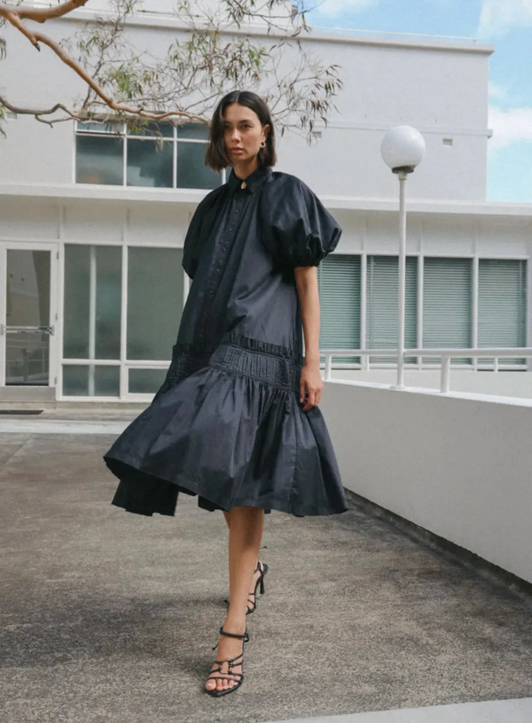 Aje Novella Midi Smock Dress Black Size AU 14 for rent on The Volte - main image