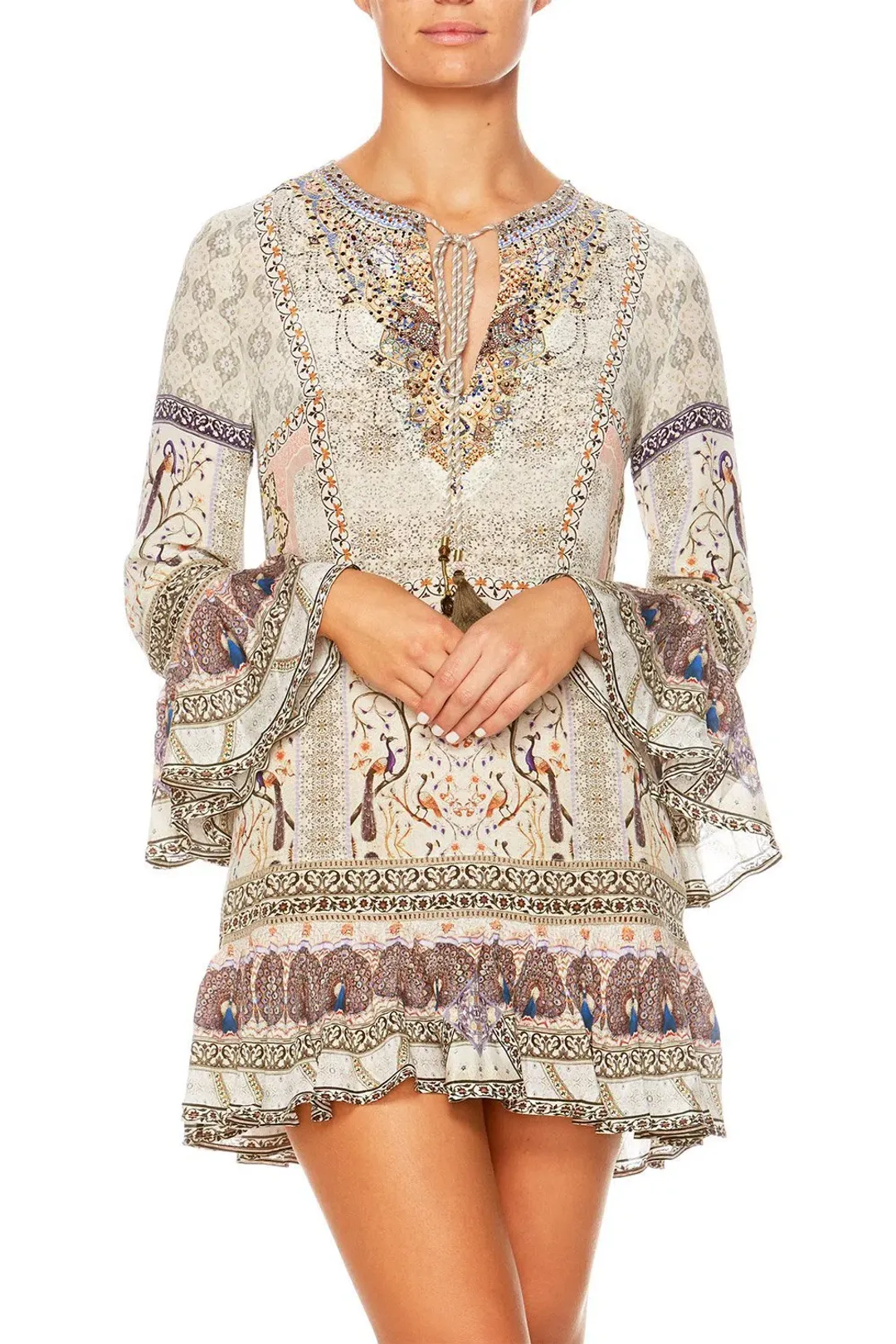 Camilla Frill Hem Long Sleeve Mini Dress Mama Bakshi Print Size 6 for rent on The Volte - main image