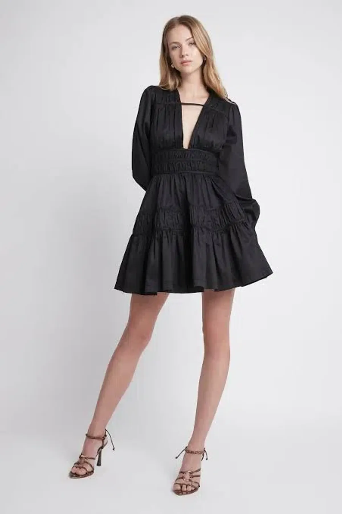 Aje Fallingwater Gathered Mini Dress Black Size 8 for rent on The Volte - main image