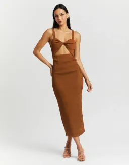 Shona Joy Simone Fitted Cut Out Midi Dress Terracotta Size 14 for rent on The Volte - image 1