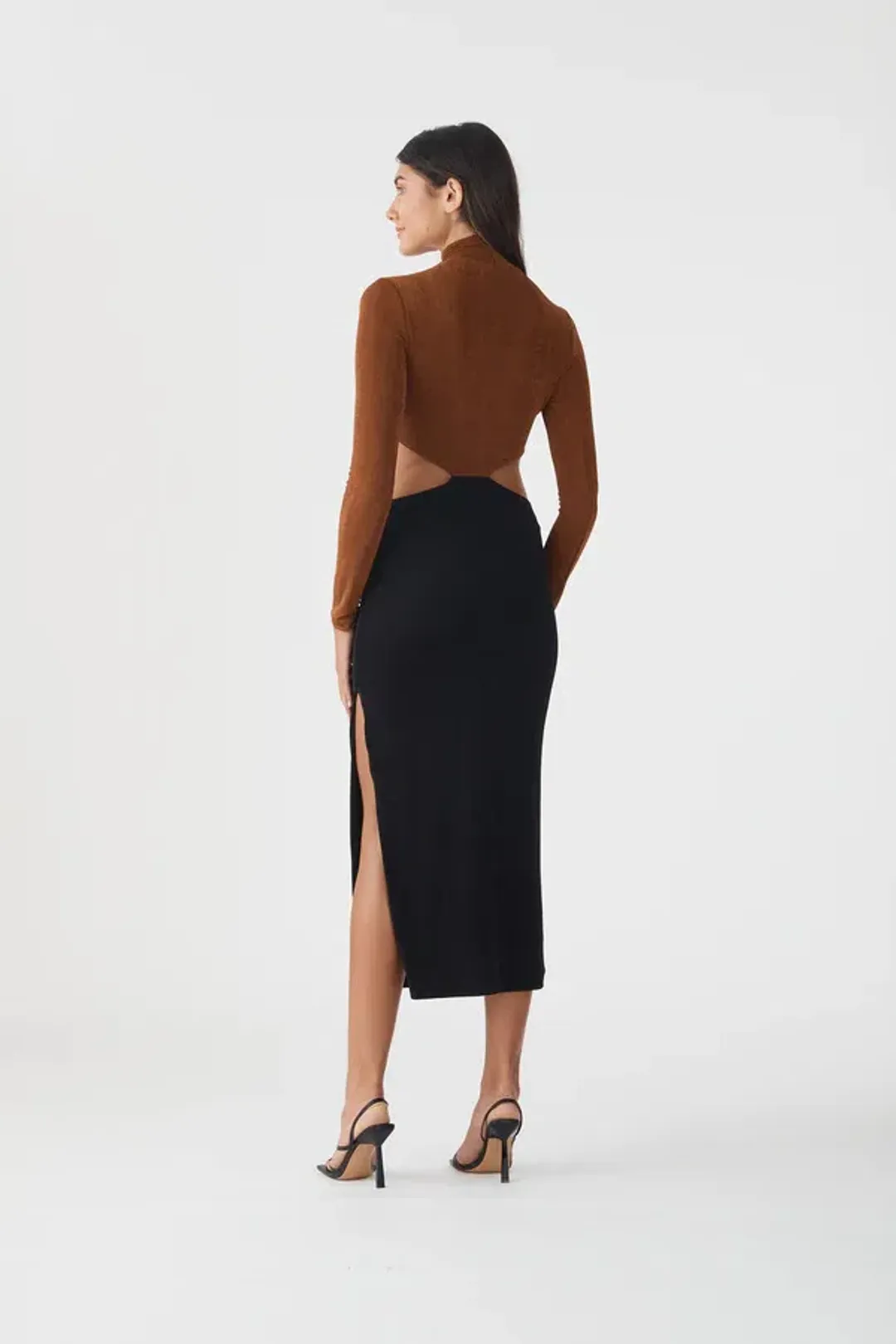 San Sloane Ninette Midi Dress Black/Brown Size AU 8 for rent on The Volte - main image
